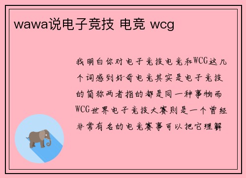 wawa说电子竞技 电竞 wcg