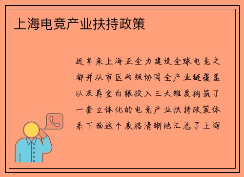 上海电竞产业扶持政策